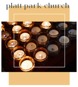 Congregation holding candles during acoustic worship service at Platt Park Church