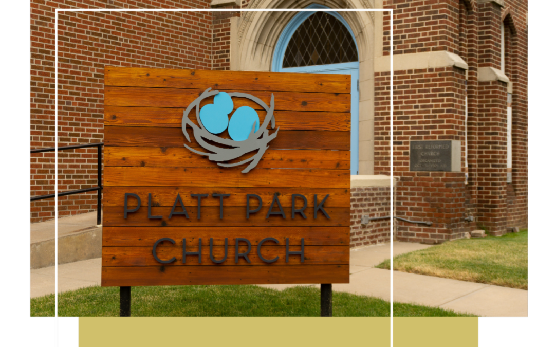 Exterior Platt Park Church sign for financial update blog in Denver, CO.