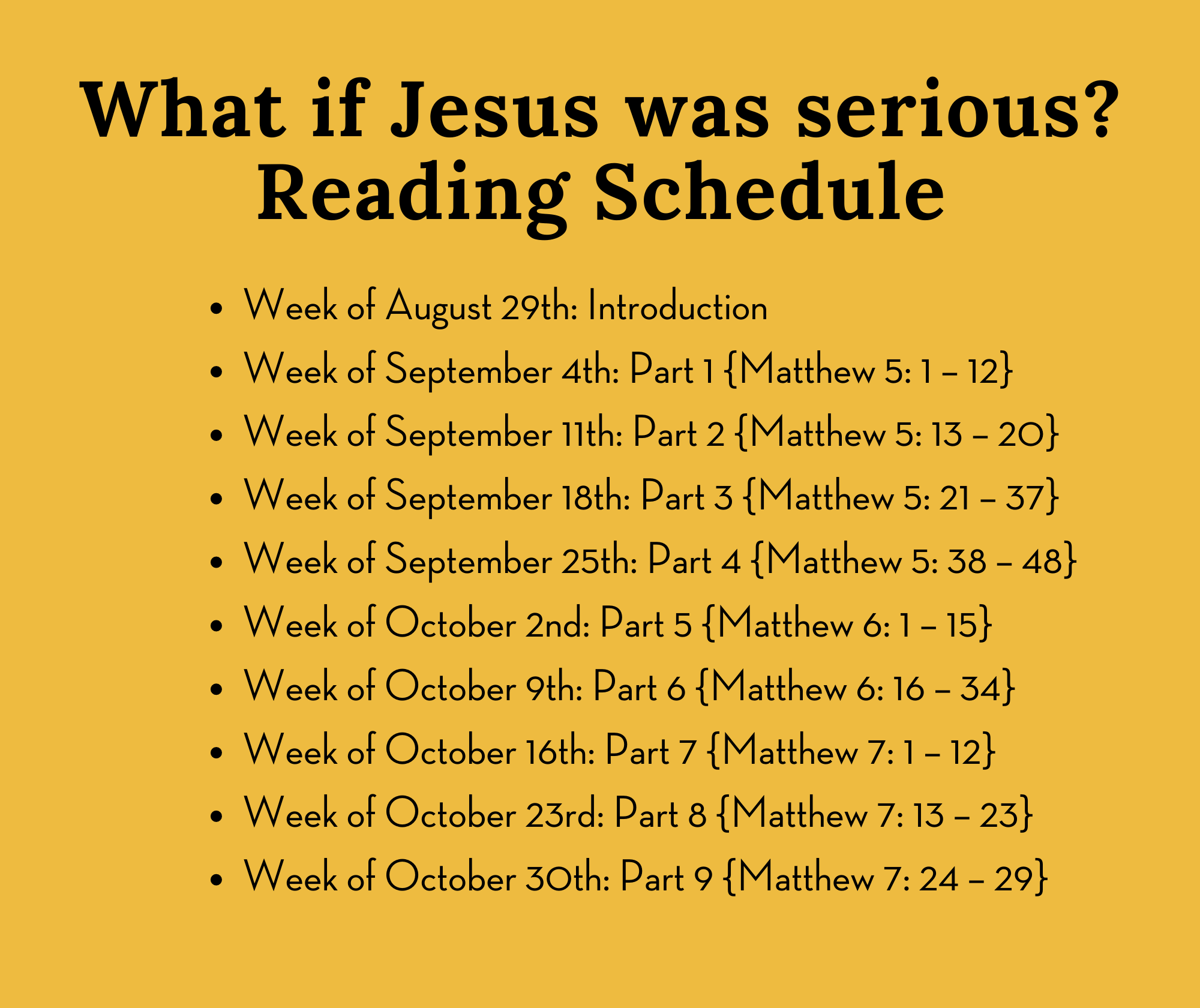 What if Jesus was serious Reading Guide